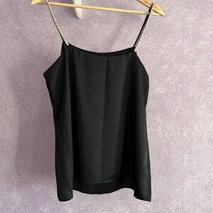 NWT Ann Taylor Crystal-Lined Spaghetti Strap Square Neck Camisole Black